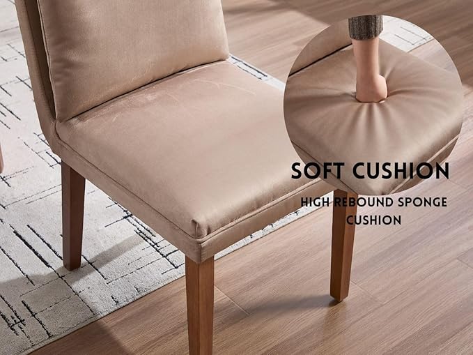 Farmhouse Parsons Dining Chairs Set of 2 - Comfy Upholstered Dining Set with Cushion & Solid Wood Legs, Armless Kitchen Chairs for Dining Room/Restaurant/Kitchen Island, Suede Khaki
