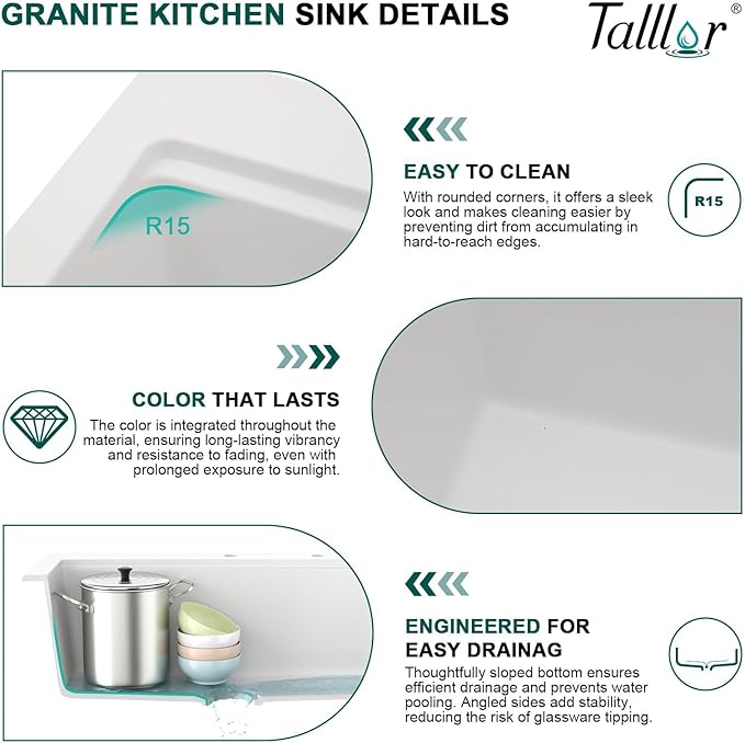30x22 White Drop In Kitchen Sink - Granite Composite Single Bowl Classic Quartz-Based Workstation All-In One Sink with Mixing Bowl, Pasta Strainer, Two-Holes Configuration #TLGT-115