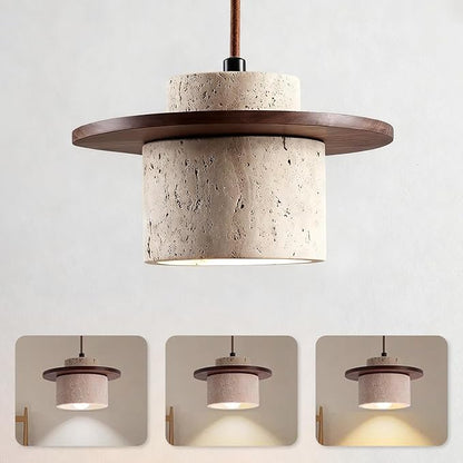 Japanese Wabi sabi Pendant Light with Natural Stone Shade, Dimmable Modern Wood Hanging Lamp Fixture, Adjustable Height Pendant Lamp for Bedroom, Kitchen Island, Dining Room, Restaurant, Cafe, Bar (C)