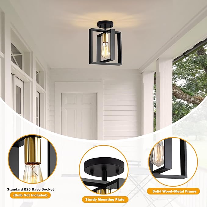9MMML Black Pendant Lights Kitchen Island Set of 3, Farmhouse Hanging Lamp with 62'' Height Adjustable Cord, Small Wood Ceiling Pendant Light Fixture for Dining Room, Entryway, Foyer