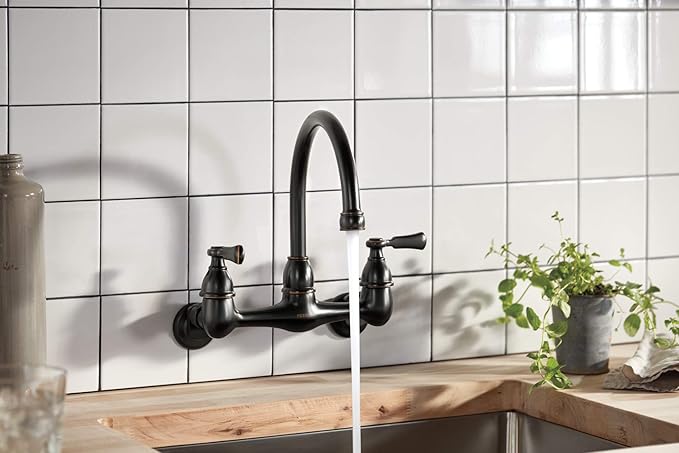 Peerless P2765LF-OB Elmhurst Two-Handle Kitchen Faucet Wall-Mount, Oil-Rubbed Bronze