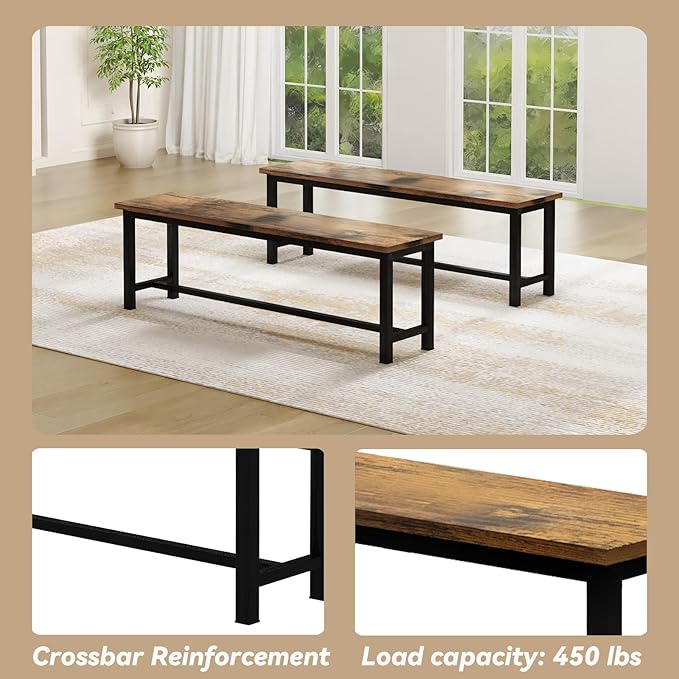 Recaceik Dining Table Set for 4 Kitchen Dining Room Set with 2 Dinner Benches, Farmhouse Breakfast Table for Apartment Small Space, Easy Assembly