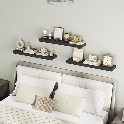 RALGEND Floating Shelves for Wall, 1.5" Thick Wall Shelf Set of 3 with Invisible Brackets, L31.5 x W7.9 Hanging Book Shelves Farmhouse Home Decor for Bathroom, Living Room, Bedroom, Black 8301BJP3BK