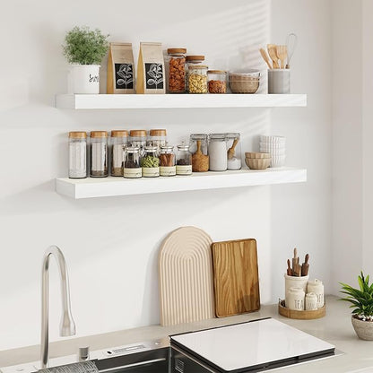 Fun Memories Floating Shelves for Wall, 40Inch Floating Shelves Set of 2, Hanging Shelf with Invisible Brackets, Wood Shelves for Living Room, Bedroom, Kitchen, White
