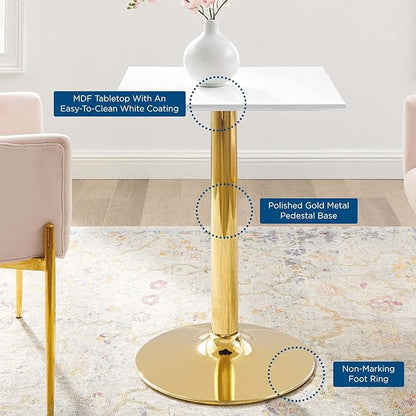Modway Verne Modern Square 24" Dining Table in Gold White