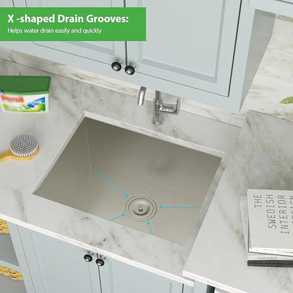 21 Inch Undermount Laundry Sink Utility 16 Gauge Stainless Steel Single Bowl 12 Inch Deep Under Counter Handmade Kitchen Sink Basin 21"x18"x12"