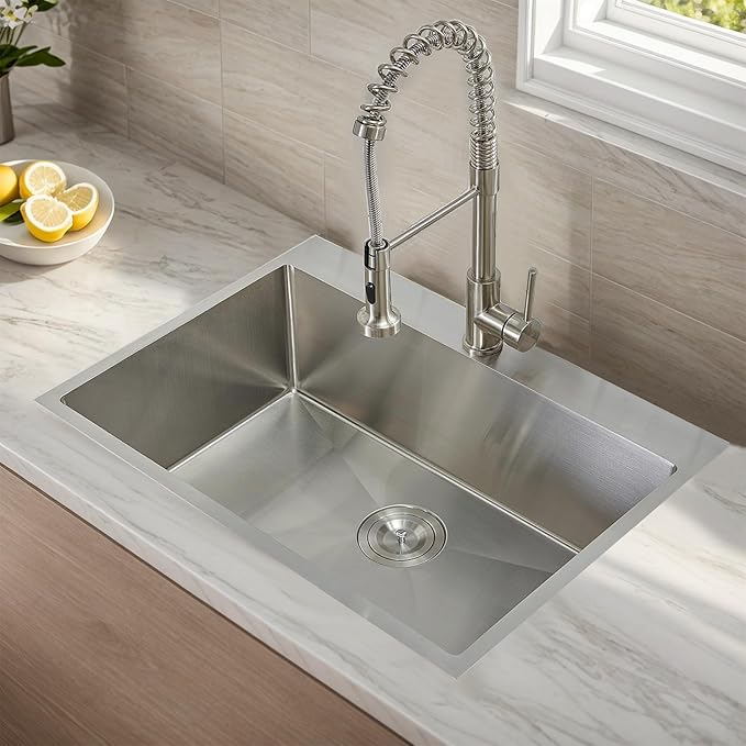 KINGO HOME 28 Inch Drop in Kitchen Sink, 304 Stainless Steel Single Bowl Basin, Top Mount 16 Gauge 28x18 Inch Brushed Nickel Dishwasher Sinks for Workstation, RV, Laundry, Commercial and Bar Sink