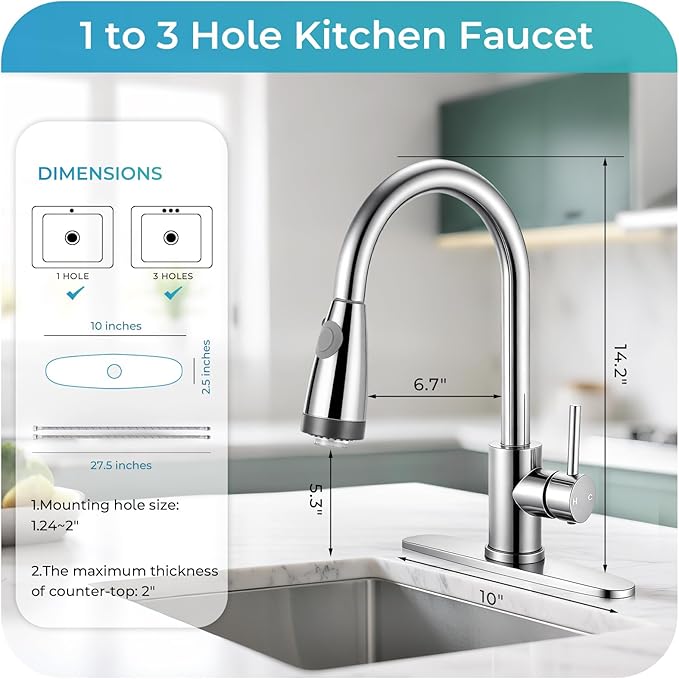 LED Kitchen Faucet with Pull Down Sprayer - Polished Chrome Single Handle Kitchen Faucets, High Arc Stainless Steel Pull Out Kitchen Sink Faucet with Deck for RV Laundry Farmhouse Bar