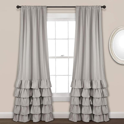 Lush Decor Allison Ruffle Light Filtering Window Curtain Panels Pair 40" W x 84" L Light Gray - Coquette Curtains for Bedroom - Ruffle Curtains Kids