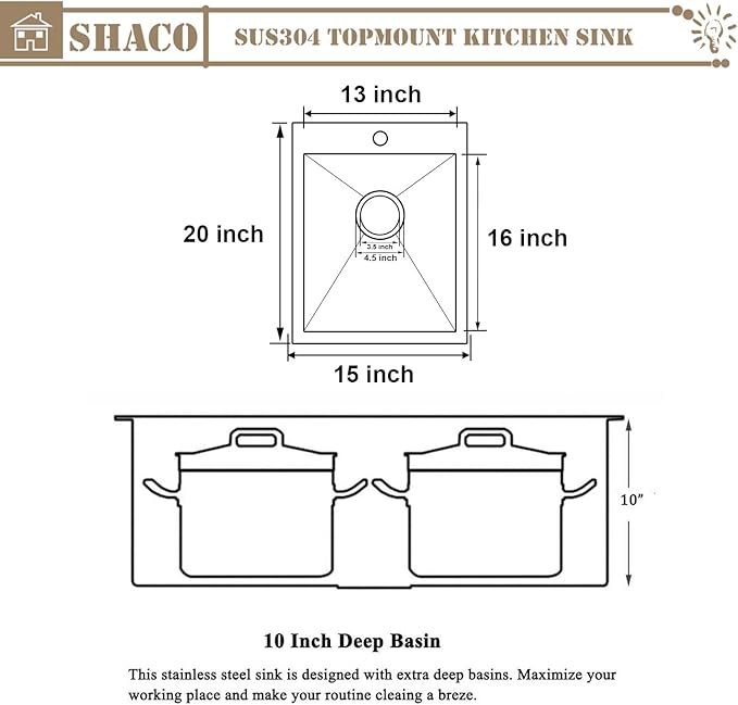 SHACO Gold 15 x 20 Inch Drop In Bar Sink, 16 Gauge Stainless Steel Topmount Small Kitchen Single Basin Sink for Wet Prep RV Laundry with Dish Grid & Drain, 15x20 Top Mount