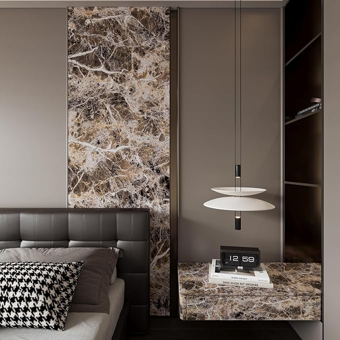 BAYYA Extra Wide Marble Granite Peel and Stick Wallpaper Brown Thicken Waterproof Self-Adhesive 31.5x354inch Dark Countertop Contact Paper for Kitchen Bathroom DIY Wall Stickers Marble Vinyl Wrap