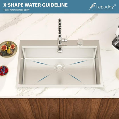 33 Inch Drop In Kitchen Sink 33x22 Inch Topmount Stainless Steel Sink Workstation16 Gauge Single Bowl 9 Inch Deep Basin