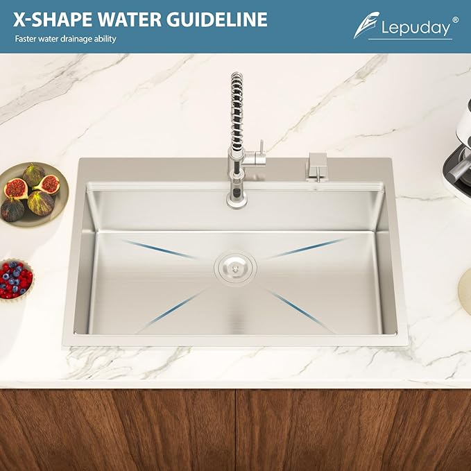 30 Inch Drop In Kitchen Sink -Lepuday 30x22 Drop In Kitchen Sinks 16 Gauge T304 Stainless Steel Workstation Single Bowl Topmount Sinks Large Deep With 2 Holes
