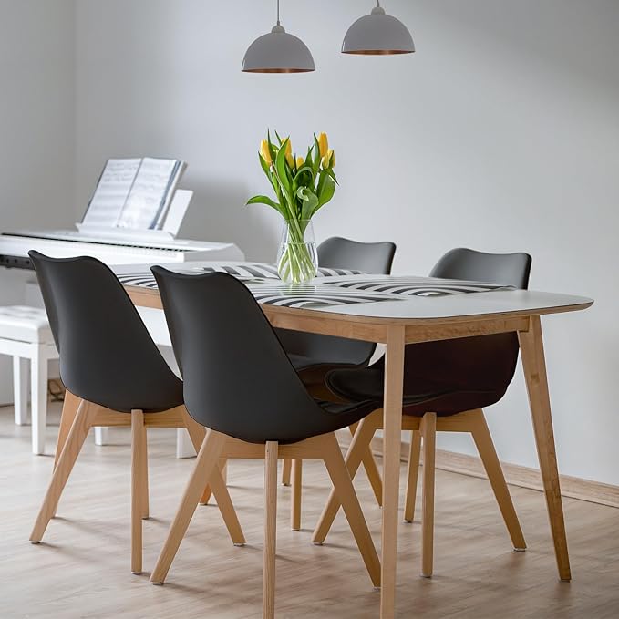 GOFLAME Dining Chairs Set of 4, Mid Century Modern Armless Kitchen Chairs with Soft Padded Cushion, Upholstered Side Chairs with Solid Wood Legs for Dining Room, Kitchen, Living Room (Black)