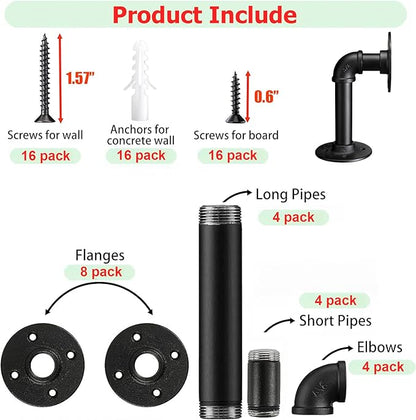 Industrial L Pipe Shelf Brackets for 8-16 in Depth Wood Heavy-Duty 3/4" Iron,Wall Mount Floating Shelf Bracket L Metal Pipe Shelving Brackets for Wood-Black DIY Pipe Shelves(7.5*3.1 Inch 4 Pack)
