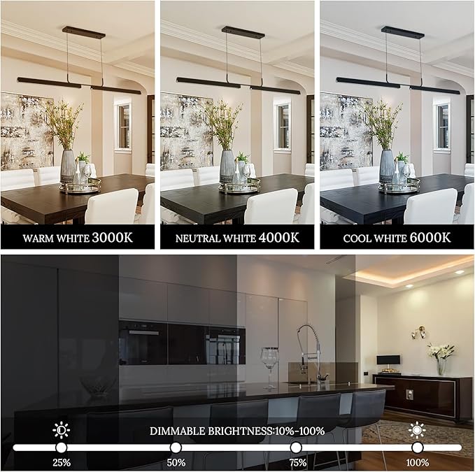 Modern Black Linear LED Pendant Light with Remote Control, 59" 20W 3-Color Temp Stepless Dimmable Island Pendant Lights, Hanging Adjustable Minimalist Pendant for Dining Room Kitchen Bar