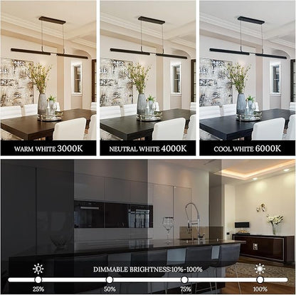 Modern Black Linear LED Pendant Light with Remote Control, 59" 20W 3-Color Temp Stepless Dimmable Island Pendant Lights, Hanging Adjustable Minimalist Pendant for Dining Room Kitchen Bar