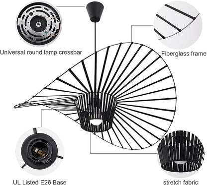 Modern Black Woven Chandelier, 70.86 inch Farmhouse Coastal Hat Pendant Light Fixtures Matte Black Handwoven Shade Boho Pendant Hanging Lamp for Kitchen Dining Room Bedroom Foyer Hallway