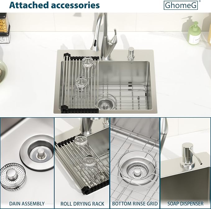 Drop in Bar Sink 20x16 Inch 16 Gauge Stainless Steel Handmade Topmount Kitchen Sink Single Bowl -8 Inches Deep