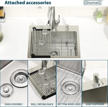 Drop in Bar Sink 20x16 Inch 16 Gauge Stainless Steel Handmade Topmount Kitchen Sink Single Bowl -8 Inches Deep