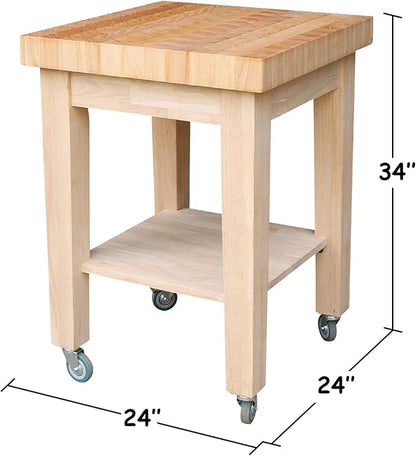 Unfinished Solid Wood Kitchen Island Cart by International Concepts – 33” Rolling Parawood Cart with Shelves, Paint or Stain to Match Any Kitchen Décor