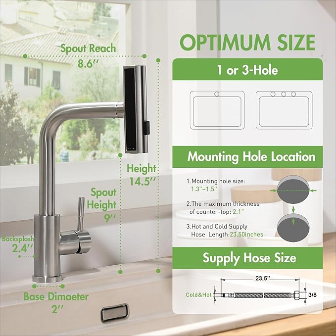 CENOSA Kitchen Faucet with Pull Down Sprayer Brushed Nickel Waterfall Sink Faucet Suitable for RV, Laundry Room, and Campers