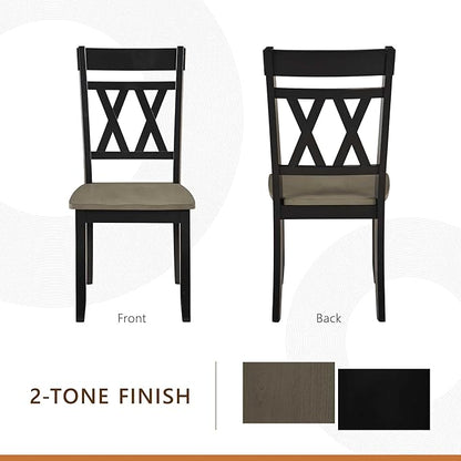 Lexicon Farmhouse Wood Dining Chair, Set of 2, Double Cross Back, Rustic Armless Chairs, Kitchen and Dining Room Furniture, Two-Tone Finish (Greywash and Antique Black)