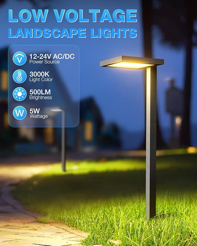 SUNVIE 5W Anti-Glare Low Voltage Pathway Lights Wired 12-24V LED Landscape Path Lights 3000K Cast-Aluminum Waterproof Outdoor Landscape Lighting with Connectors for Walkway Yard Garden, 12 Pack