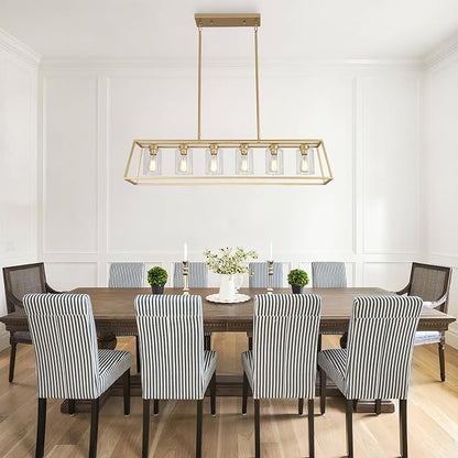 6-Light Gold Chandeliers for Dining Room | Modern Kitchen Island Light Fixture | Rectangle Chandelier for with Clear Glass Shade | Apply to Dining Room Light fixtures Over Table