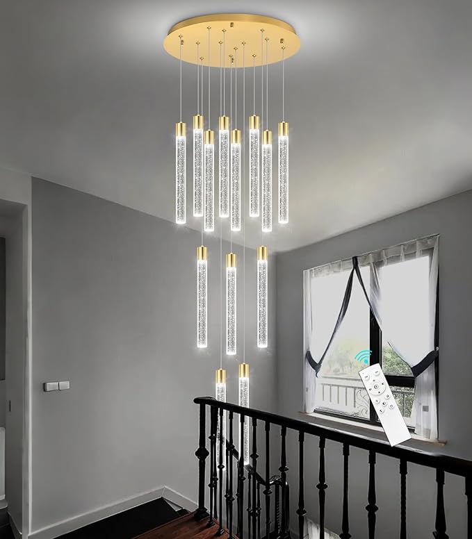 13-Light Long Large Modern Led Crystal Chandeliers Modern Spiral Chandeliers High Ceilings Chandelier for Staircase Foyer Gold