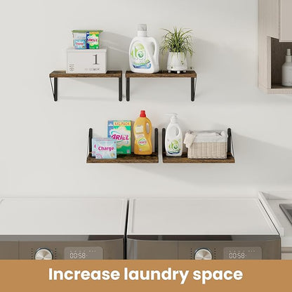 Heimlove Floating Shelves for Wall Set of 3,Light Wood Wall Mounted Bookshelf Decorative Shelf for Living Room Bathroom Bedroom Kitchen Laundry Pictures Plants Books Cats TV,Rustic Brown