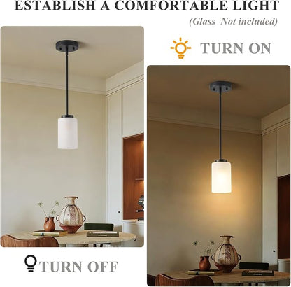 3 Pack Pendant Light Fixtures, Kitchen Island Hanging Ceiling Lights with White Frosted Glass Shades, Adjustable House Indoor Light for Bedroom Living Room, Black