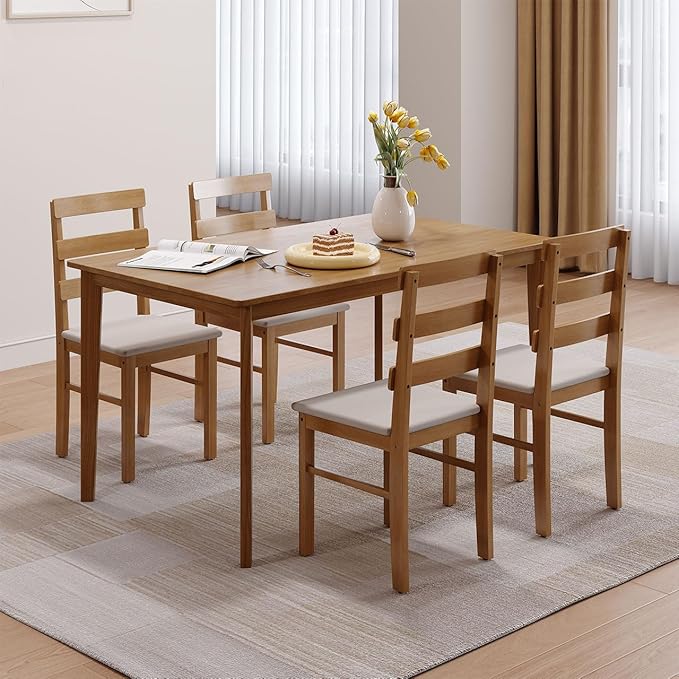 Majnesvon Dining Room Chairs Set of 2, Farmhouse Kitchen Table Set with Chairs, Wood Dining Table Chair for Kitchen, Restaurant, Apartment (Brown 2 Chair)