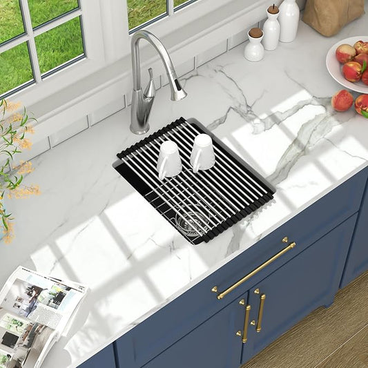 Lordear 15 Black Bar Sink Composite Granite - 15x18 Inch Black Undermount Sinks Small Granite Composite Quartz RV Wet Bar Camper Mobile Home Sink Basin
