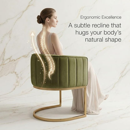 Hyfirm Olive Green and Gold Modern Barrel Dining Chairs Set of 2, Velvet Upholstered Accent Chairs with Curved Back for Kitchen Island, Luxury Comfort Seating Cantilever Metal Frame