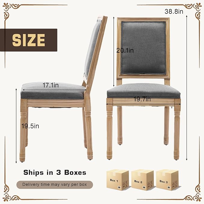 SoarFlash French Dining Chairs Set of 4, Vintage Dining Chairs with Rattan Backrest, Wooden Framehouse Chairs for Living Room, Kitchen, Restaurant, Grey