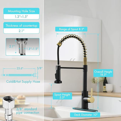 GIMILI Black and Gold Touchless Kitchen Faucet with AC Adapter, Smart Motion Sensor Hands Free Single Handle Kitchen Sink Faucet with Pull Down Sprayer