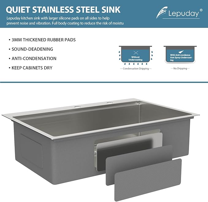 33 Inch Drop In Kitchen Sink 33x22 Drop In Stainless Steel Sink Workstation 16 Gauge Single Bowl Topmount Sinks Large Deep Basin
