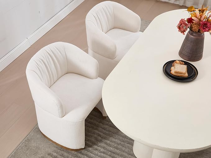 Barrel Dining Chairs Set of 3 - Accent Armchairs with Upholstered Curved Backrest, Modern Chenille Side Chairs for Dining Room/Living Room/Kitchen Island, Beige