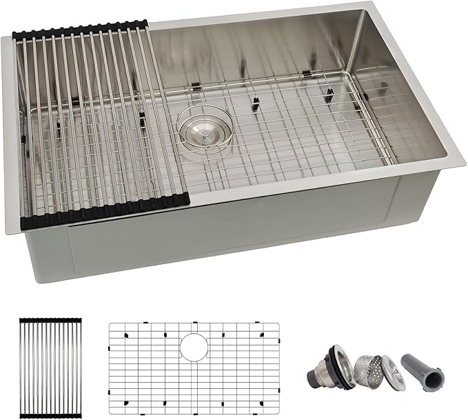 32x19 Undermount Kitchen Sink, Delironexu 32 Inch Undermount Sink, 16 Gauge 304 Stainless Steel Single Bowl Kitchen Sink with Accessories