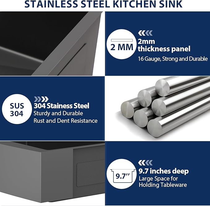 36 Black Farmhouse Sink - Lordear 36 Inch Kitchen Sink Ledge Workstation Gunmetal Black 16 Gauge Single Bowl Apron Front Farm Sinks Basin, 9" Apron Height