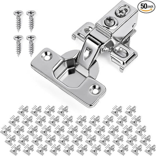 Mousike 50 Pack (25 Pair) Soft Close Cabinet Hinges, 1/2 Overlay Soft Close Hinges for Kitchen Cabinet, Stainless Steel, Built-in Damper, 100 Degree Opening Angle, 6 Way Adjustment