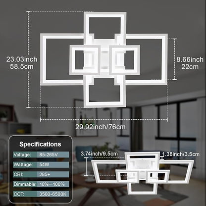 EIDISUNY Modern LED Ceiling Light, Square LED Flush Mount Ceiling Light, Dimmable Kitchen Light Fixtures with Remote&APP, Close to Ceiling Lighting Fixture for Dining Room Living Room Bedroom(White)