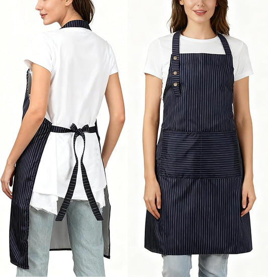 Adjustable Bib Apron Waterdrop Resistant with 2 Pockets Cooking Kitchen Aprons for Women Men Chef