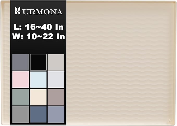 URMONA 22'' x 19'' Waterproof Silicone Under Sink Mat Cabinet and Counter Protector, Shelf Liner for Kitchen and Bathroom, Storage and Organizers, Litter Mat, Pet Cat Puppy Essentials（Light Cream）