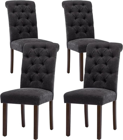 Tufted Dining Chairs Set of 4, Upholstered Parsons Dining Room Chairs, Fabric Kitchen Side Chair with Wood Legs, Black