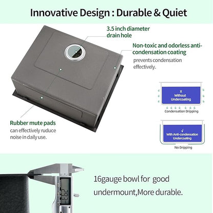Drop In Kitchen Sink, 25 x 22 Inch Single Bowl Topmount Sink 16 Gauge T-304 Stainless Steel Gunmetal Black Kitchen Sinks