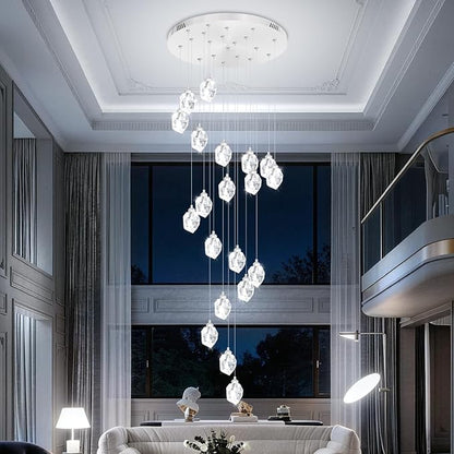 20-Light Modern Crystal Chandeliers for Staircase Foyer High Ceilings Chandeliers Long Spiral Crystal Chandeliers,K9 Crystal Drop Chandelier D28XH135inch