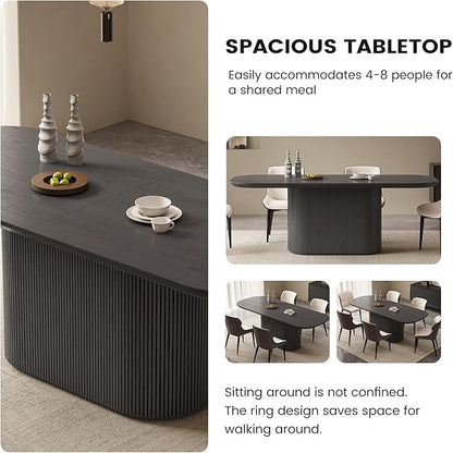 Miuuod 86.6" Extra Large Oval Dining Table for 4-8 People Dark Grey Modern Kitchen Dining Room Table with Wave Legs Heavy Duty Stable Frame Contemporary Home Furniture