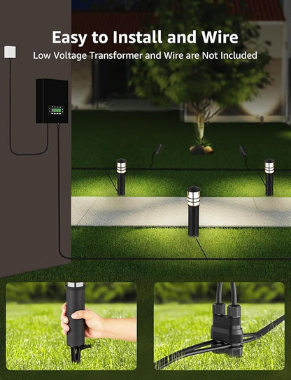 SUNVIE 8-Pack Low Voltage Pathway Lights 3W LED Landscape Pathway Lighting 3000K Warm White CRI 90+ Landscape Lights Wired 12-24V Aluminum Bollard Path Lights for Walkway Yard Garden, ETL Listed Cord